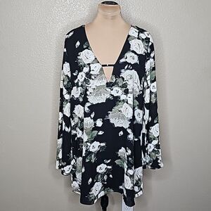 Buddy Love small Taya Black Floral Long bell sleeve mini dress‎